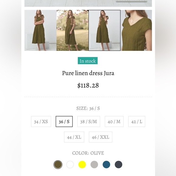 Baltic Linen Jura Olive Green Pure Linen Dress Size 36 Small - Picture 15 of 16